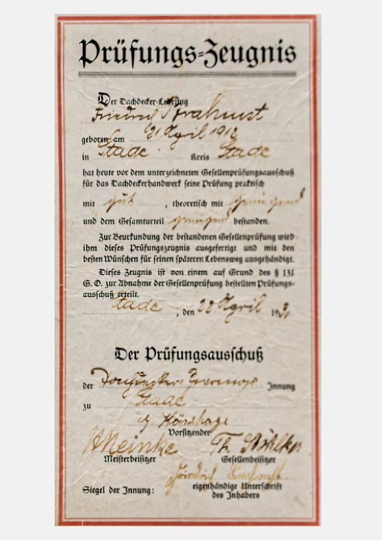 Gesellenbrief F. Brahmst - Seite 2