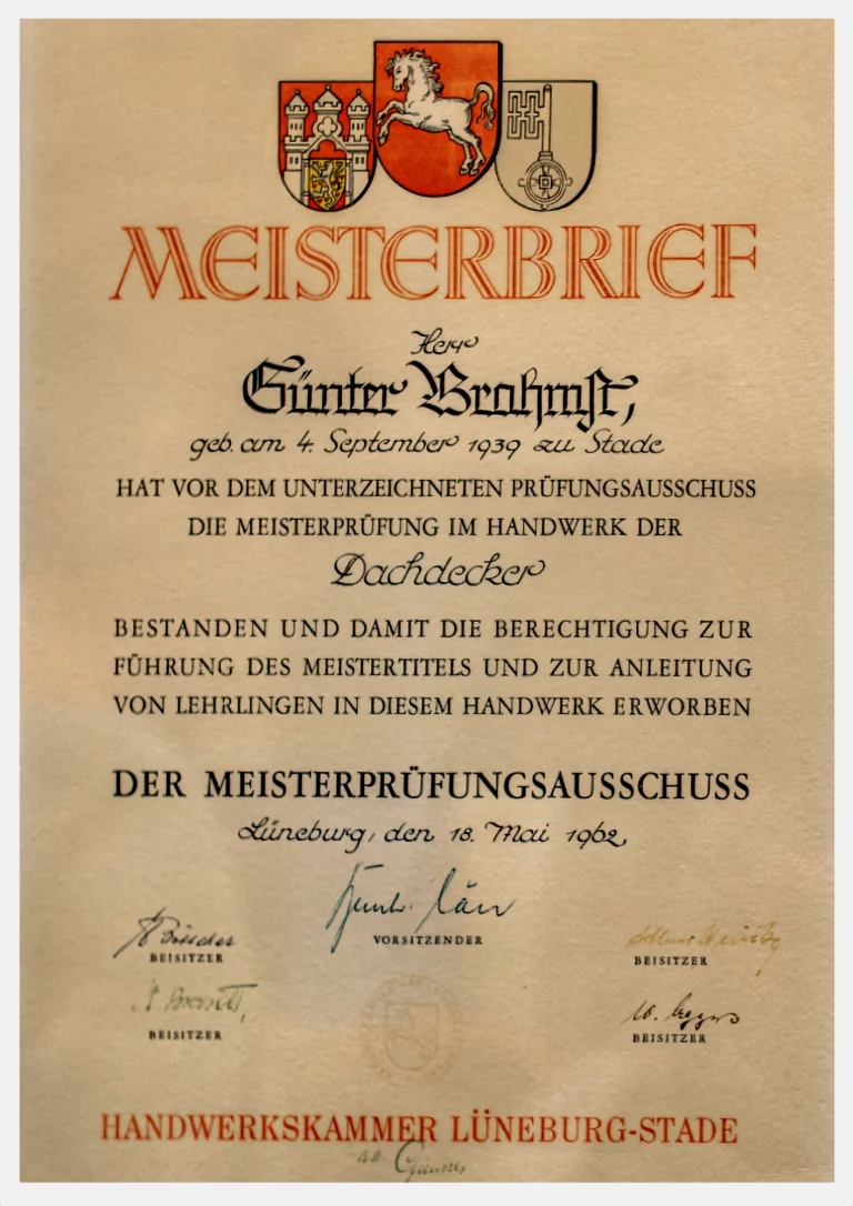 Meisterbrief G. Brahmst